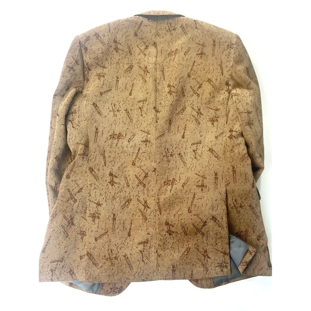 HUGO BOSS Mens Single Breasted Blazer Textured Tan Pattern Brown Jacket‎ 40R